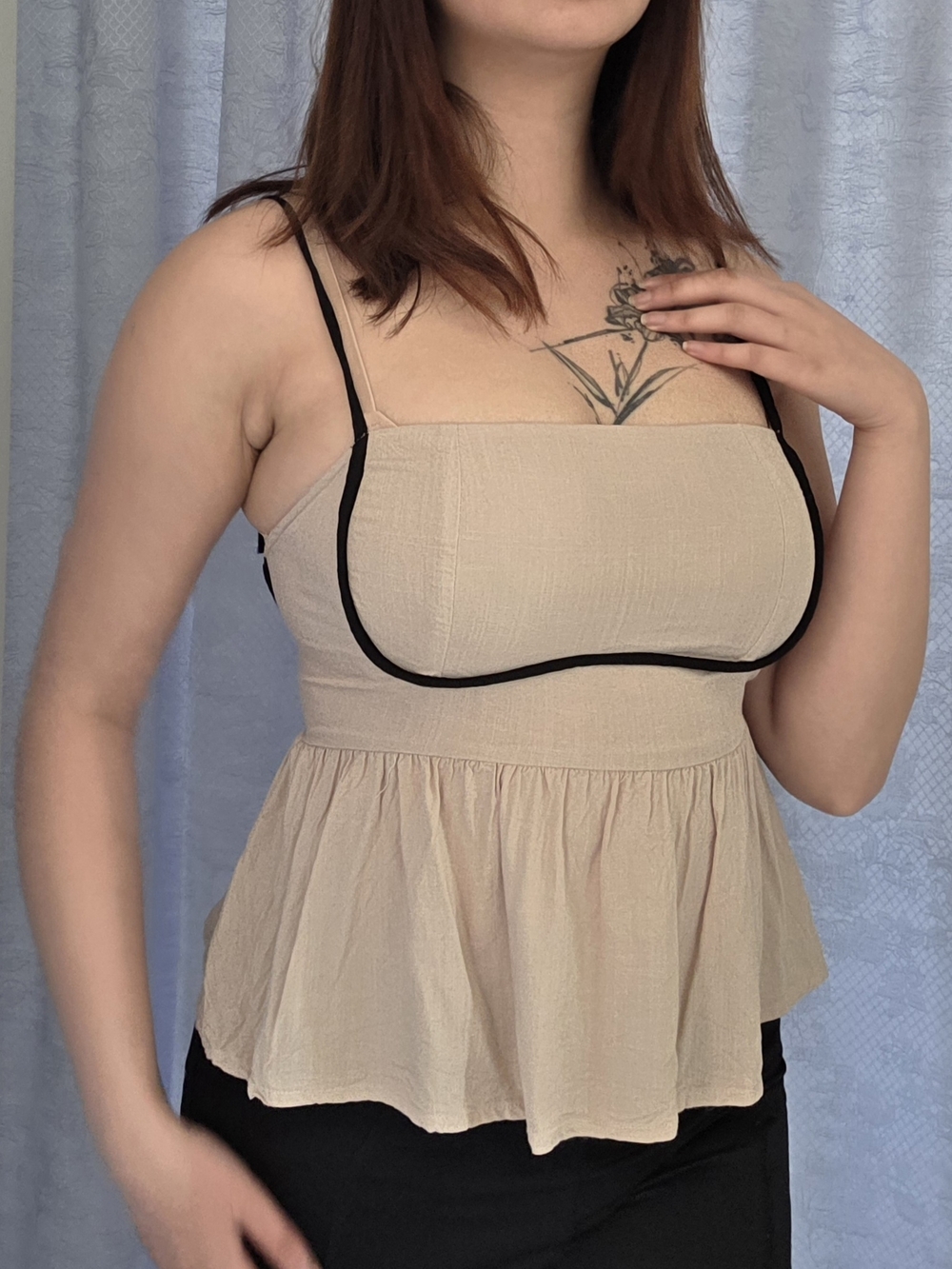 Beige Peplum Cami with Black Trim - Womens Top